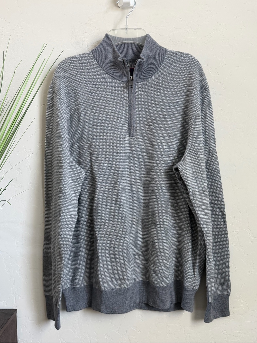 NWT UNTUCKit Marvall 100% Merino Wool Quarter Zip Sweater Gray Larg